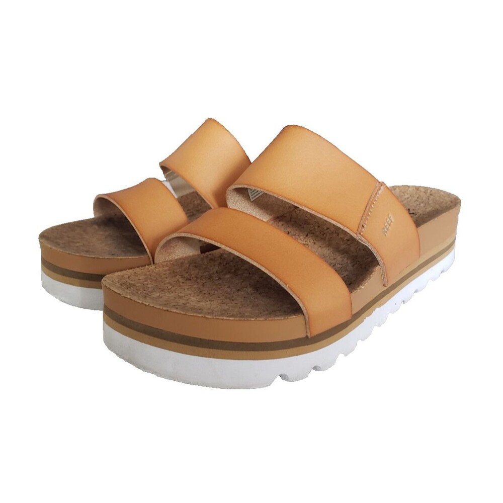 Reef Cushion Vista Hi Platform Sandals Women's Size 8 Brown Tan Two-Strap Slide